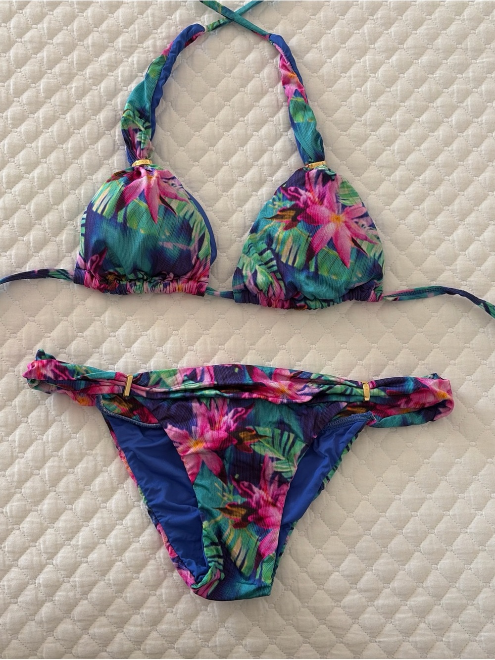 Salinas Brazil Floral Triangle Bikini - Blue & Pink